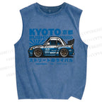 Unisex Japanese Car Printed Washed Tank Top