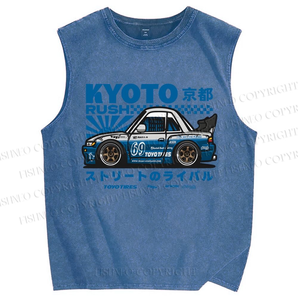 Unisex Japanese Car Printed Washed Tank Top