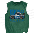 Unisex Japanese Car Printed Washed Tank Top