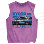Unisex Japanese Car Printed Washed Tank Top