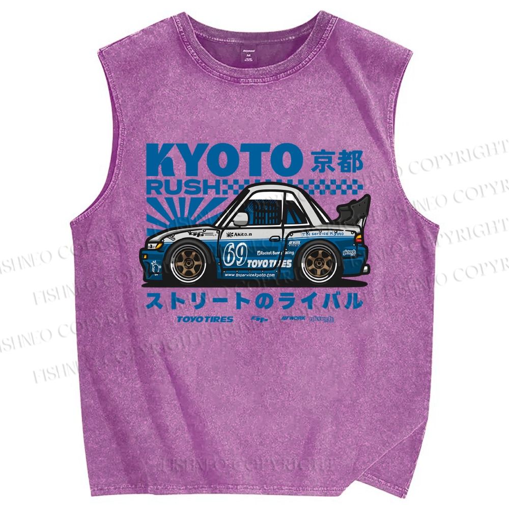 Unisex Japanese Car Printed Washed Tank Top