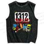 Unisex Criminal Cats Printed Washed Tank Top