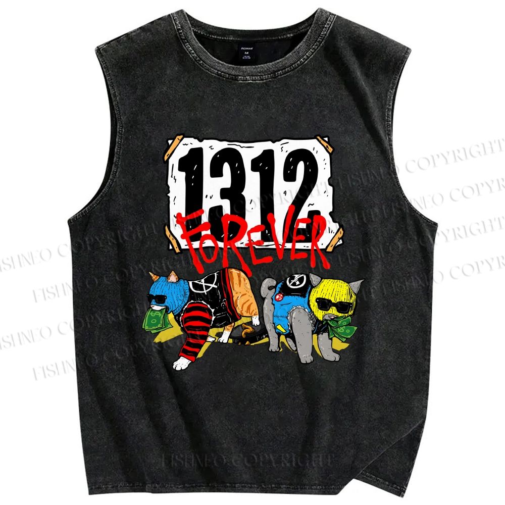 Unisex Criminal Cats Printed Washed Tank Top