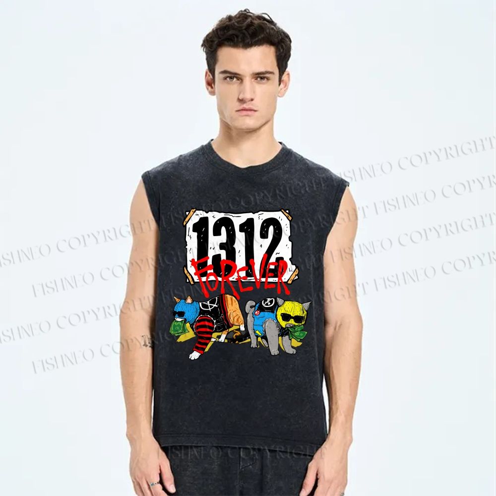 Unisex Criminal Cats Printed Washed Tank Top