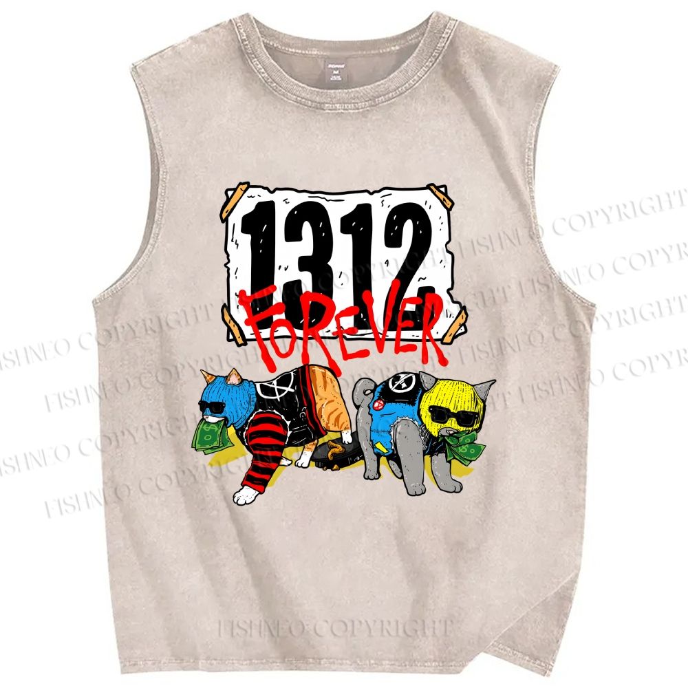 Unisex Criminal Cats Printed Washed Tank Top