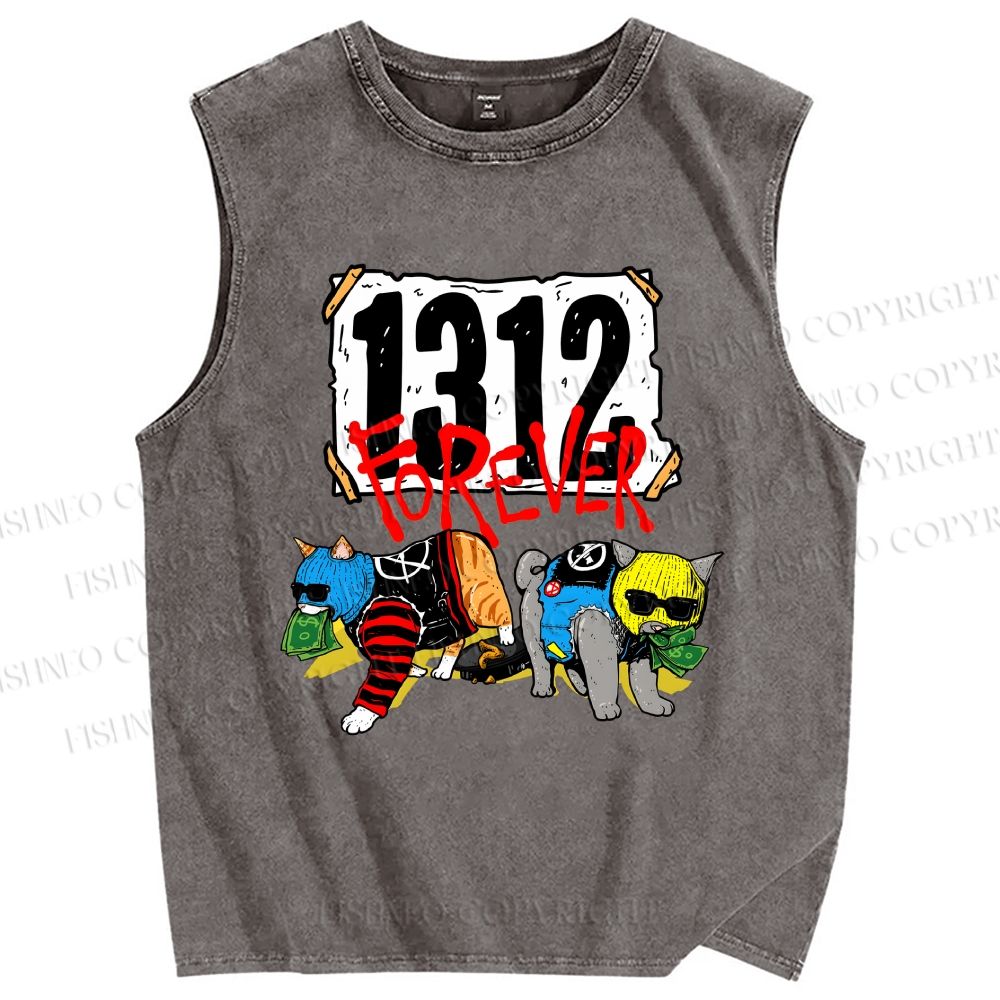 Unisex Criminal Cats Printed Washed Tank Top