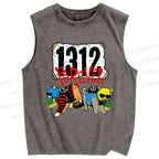 Unisex Criminal Cats Printed Washed Tank Top
