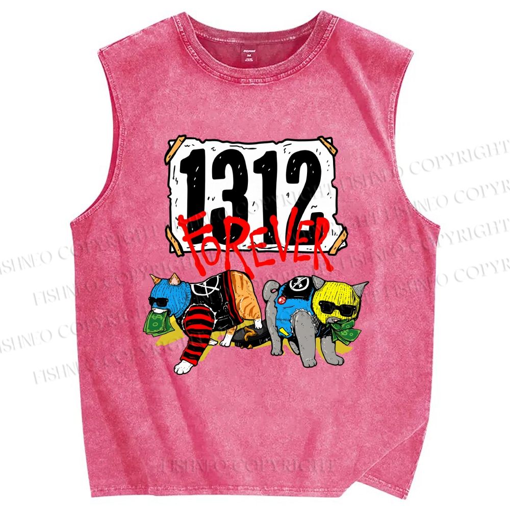 Unisex Criminal Cats Printed Washed Tank Top