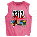 Unisex Criminal Cats Printed Washed Tank Top