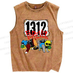 Unisex Criminal Cats Printed Washed Tank Top