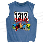 Unisex Criminal Cats Printed Washed Tank Top