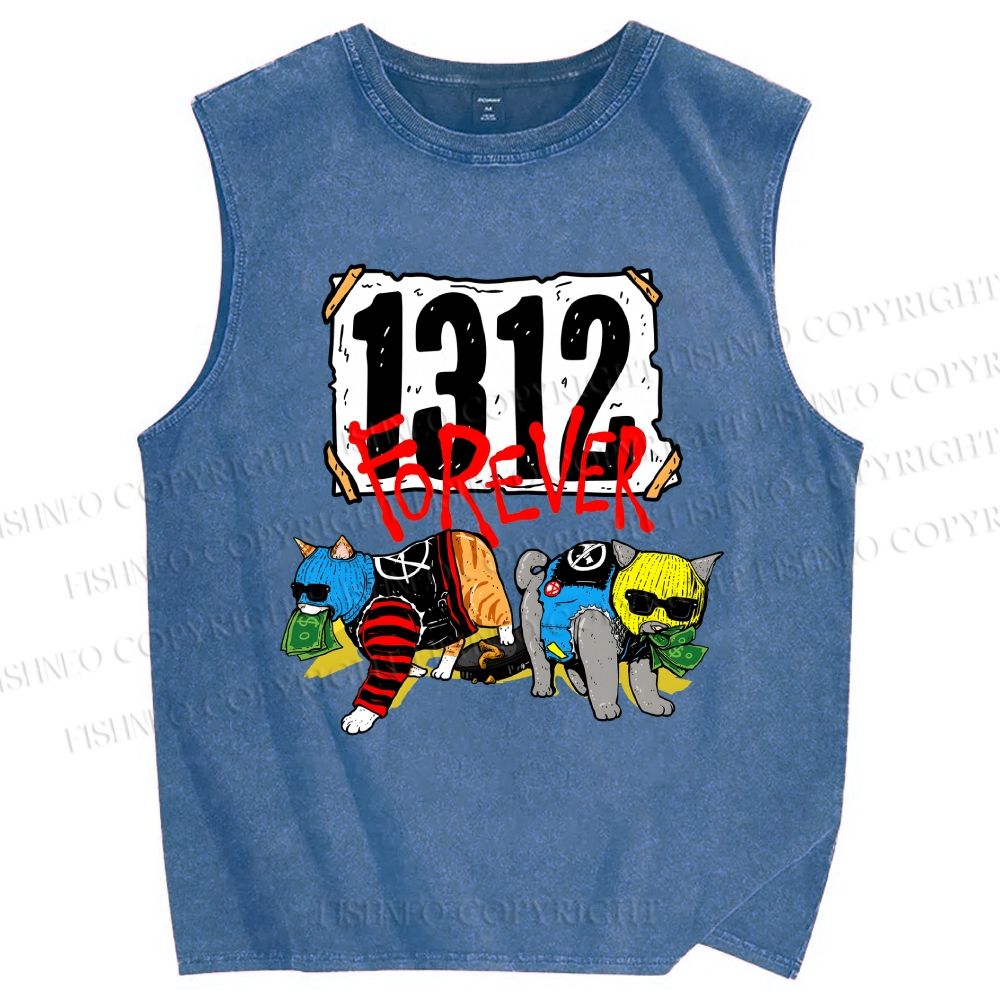 Unisex Criminal Cats Printed Washed Tank Top