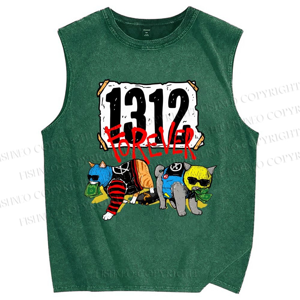 Unisex Criminal Cats Printed Washed Tank Top
