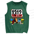 Unisex Criminal Cats Printed Washed Tank Top