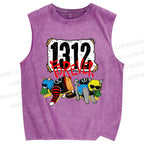 Unisex Criminal Cats Printed Washed Tank Top