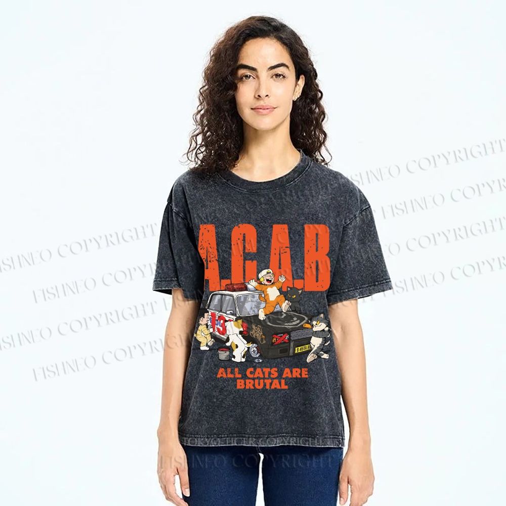 Unisex All Cats Are Brutal Printed Washed Tee