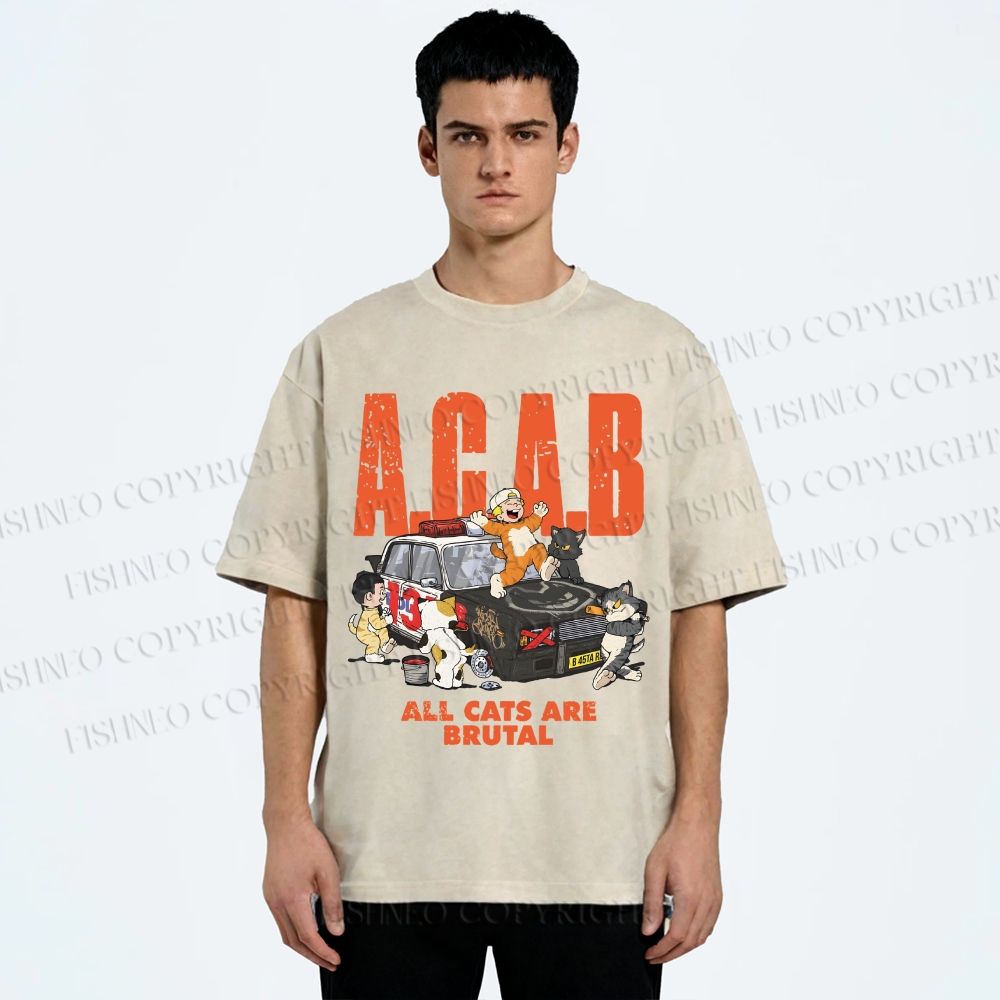 Unisex All Cats Are Brutal Printed Washed Tee