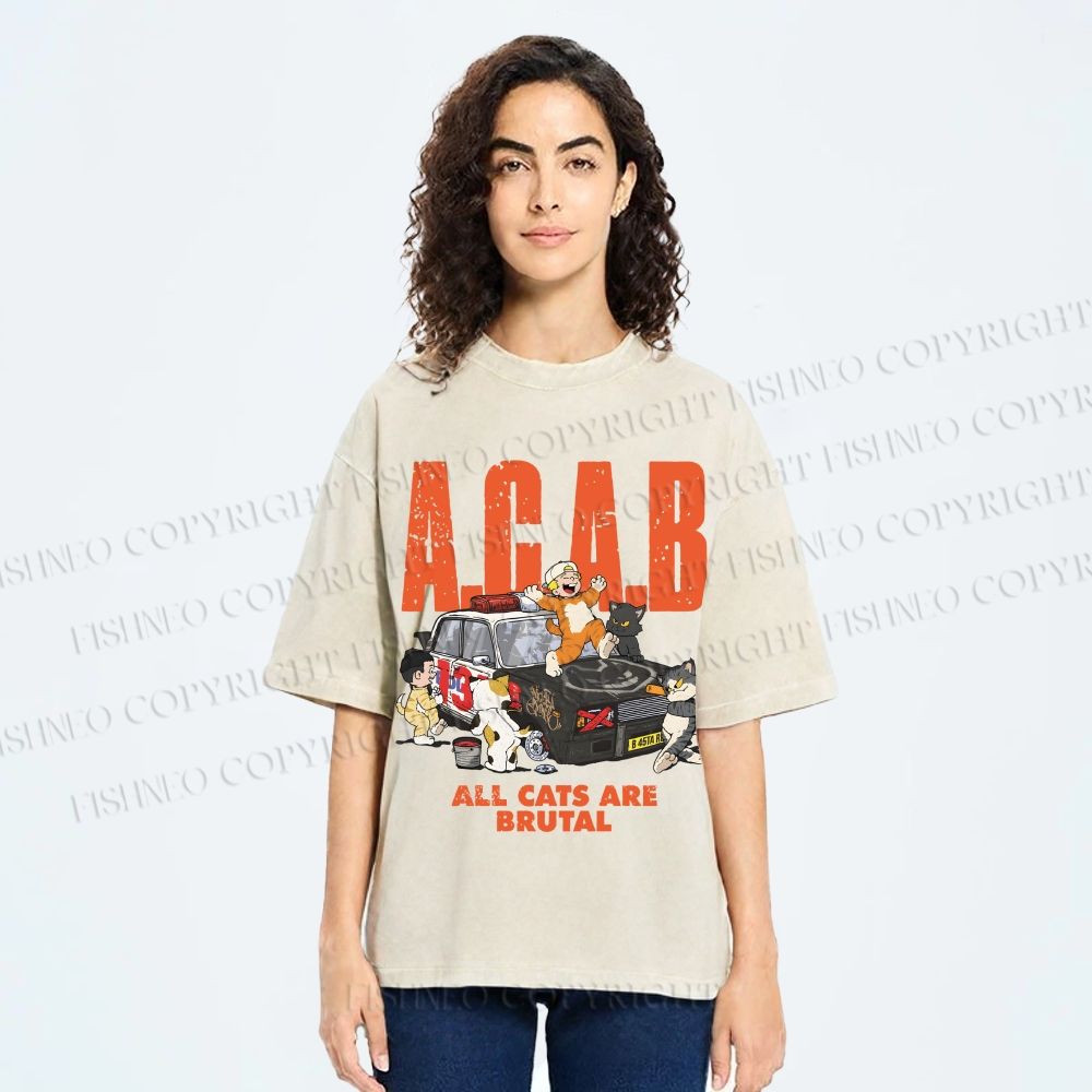 Unisex All Cats Are Brutal Printed Washed Tee