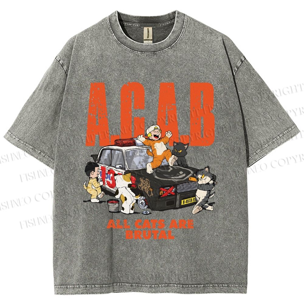 Unisex All Cats Are Brutal Printed Washed Tee