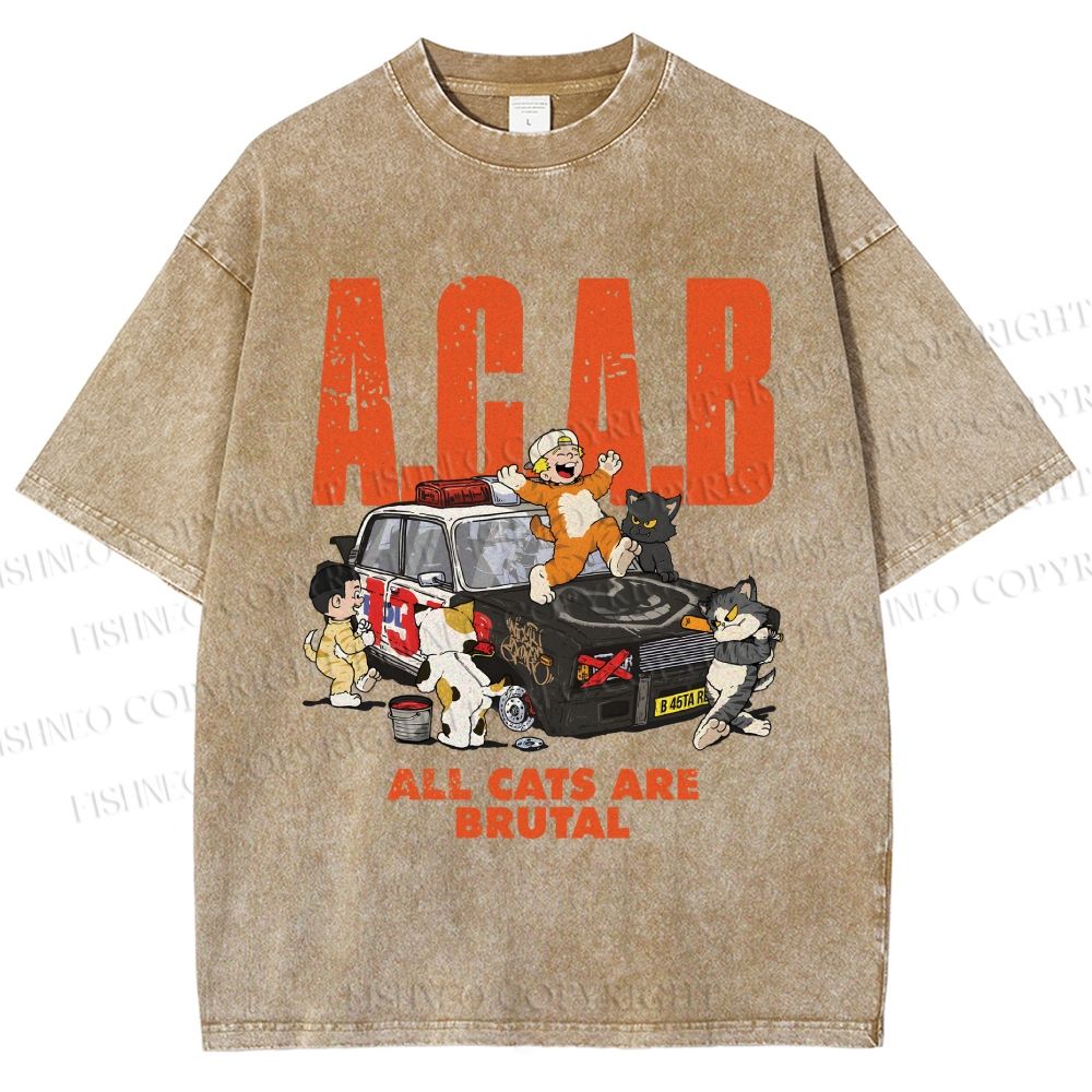 Unisex All Cats Are Brutal Printed Washed Tee
