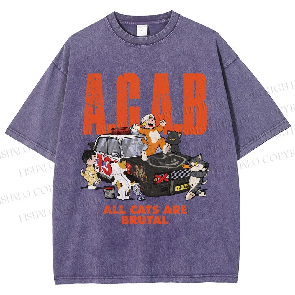 Unisex All Cats Are Brutal Printed Washed Tee