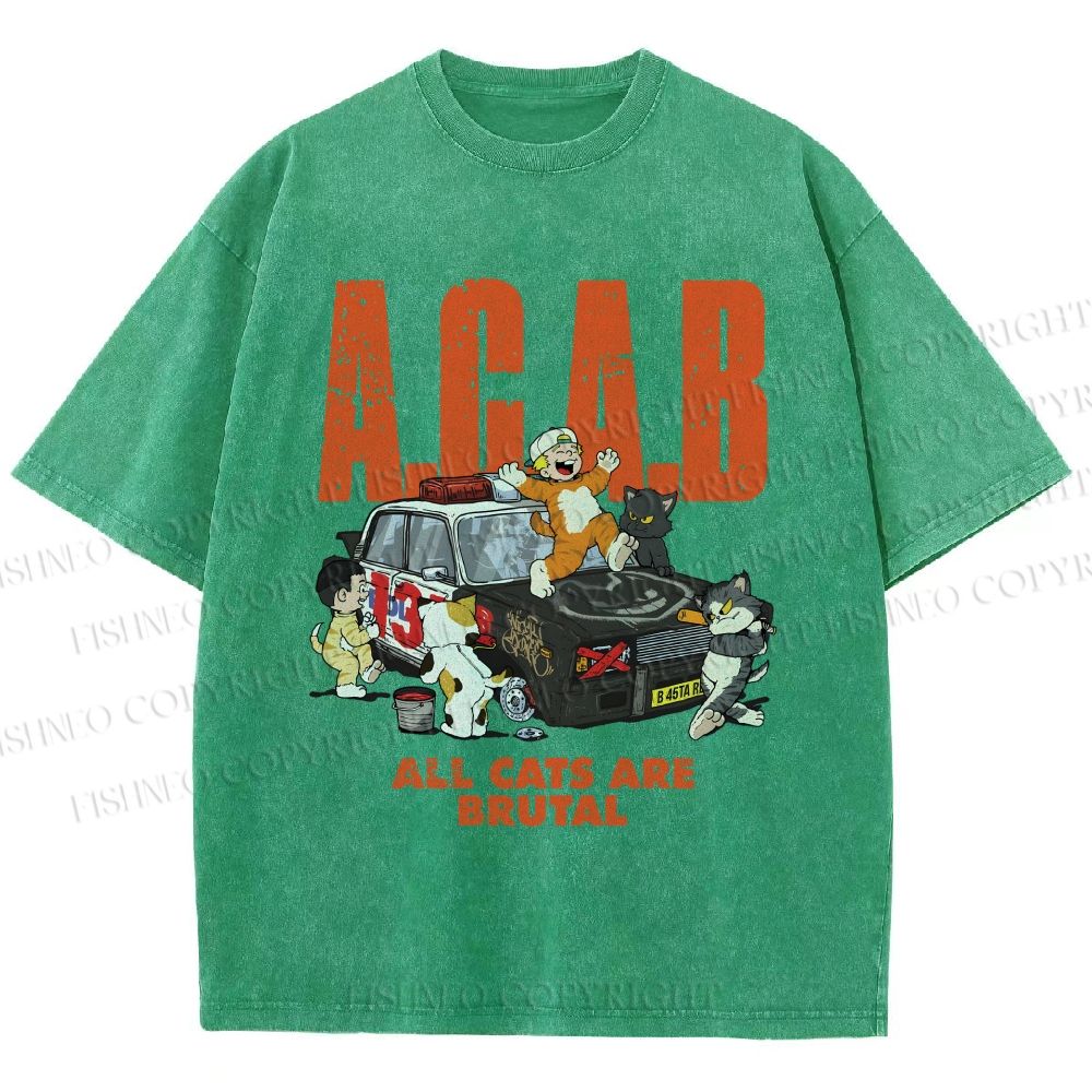 Unisex All Cats Are Brutal Printed Washed Tee