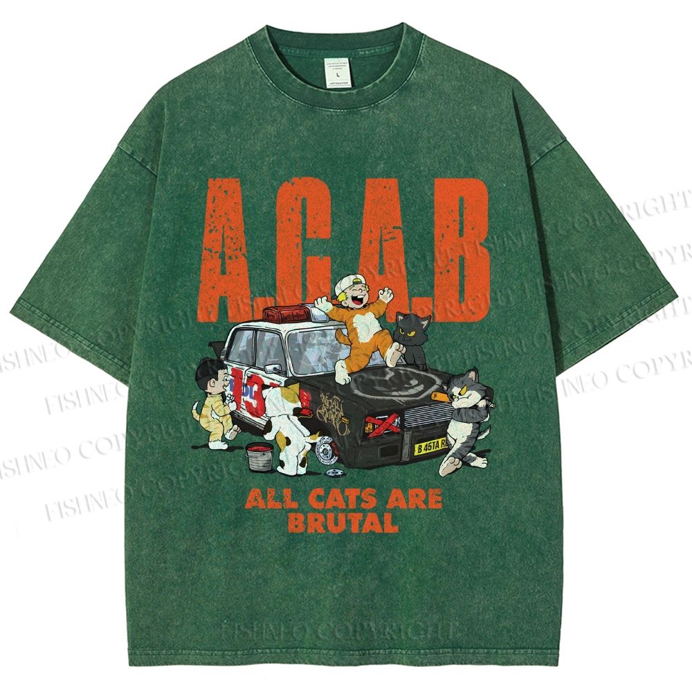 Unisex All Cats Are Brutal Printed Washed Tee