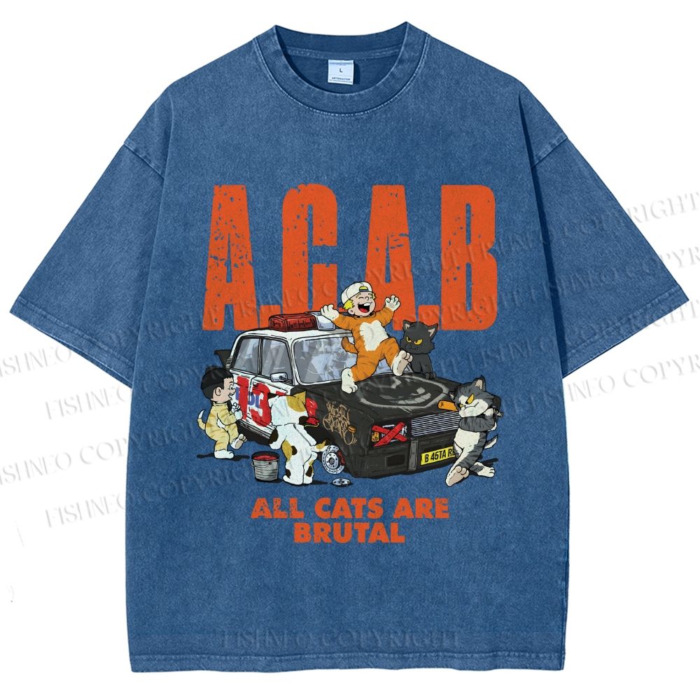 Unisex All Cats Are Brutal Printed Washed Tee