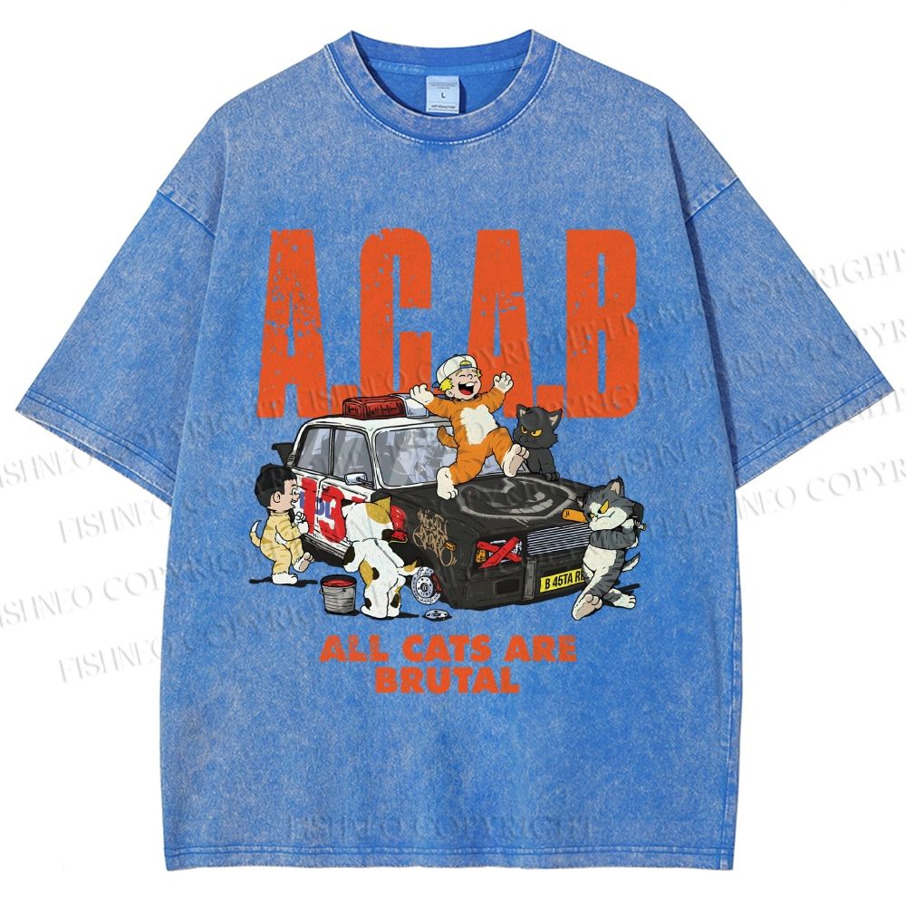 Unisex All Cats Are Brutal Printed Washed Tee