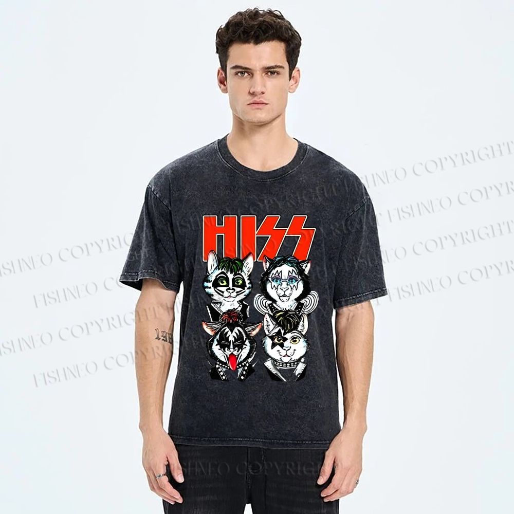 Unisex Kitty Band Printed Washed Tee