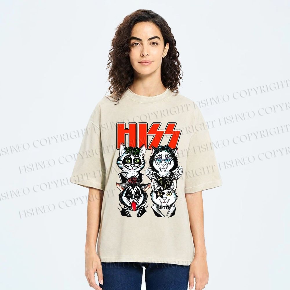 Unisex Kitty Band Printed Washed Tee