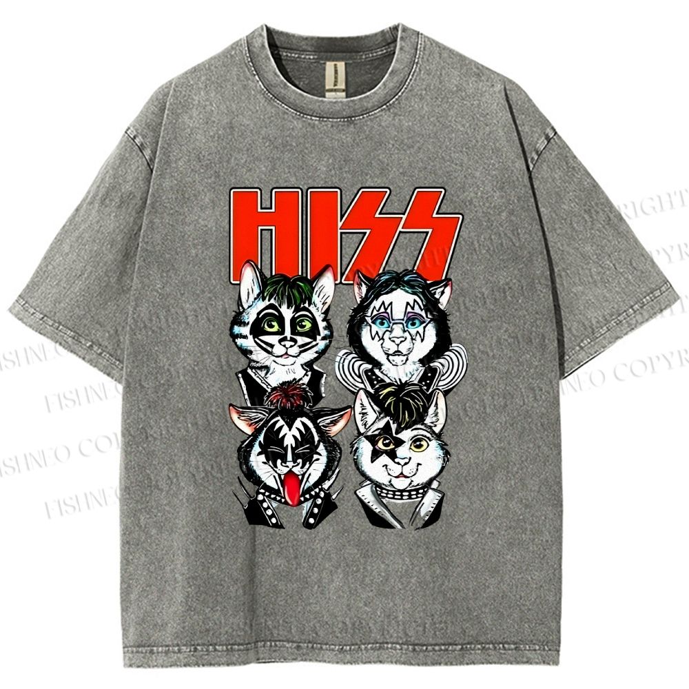 Unisex Kitty Band Printed Washed Tee
