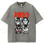 Unisex Kitty Band Printed Washed Tee