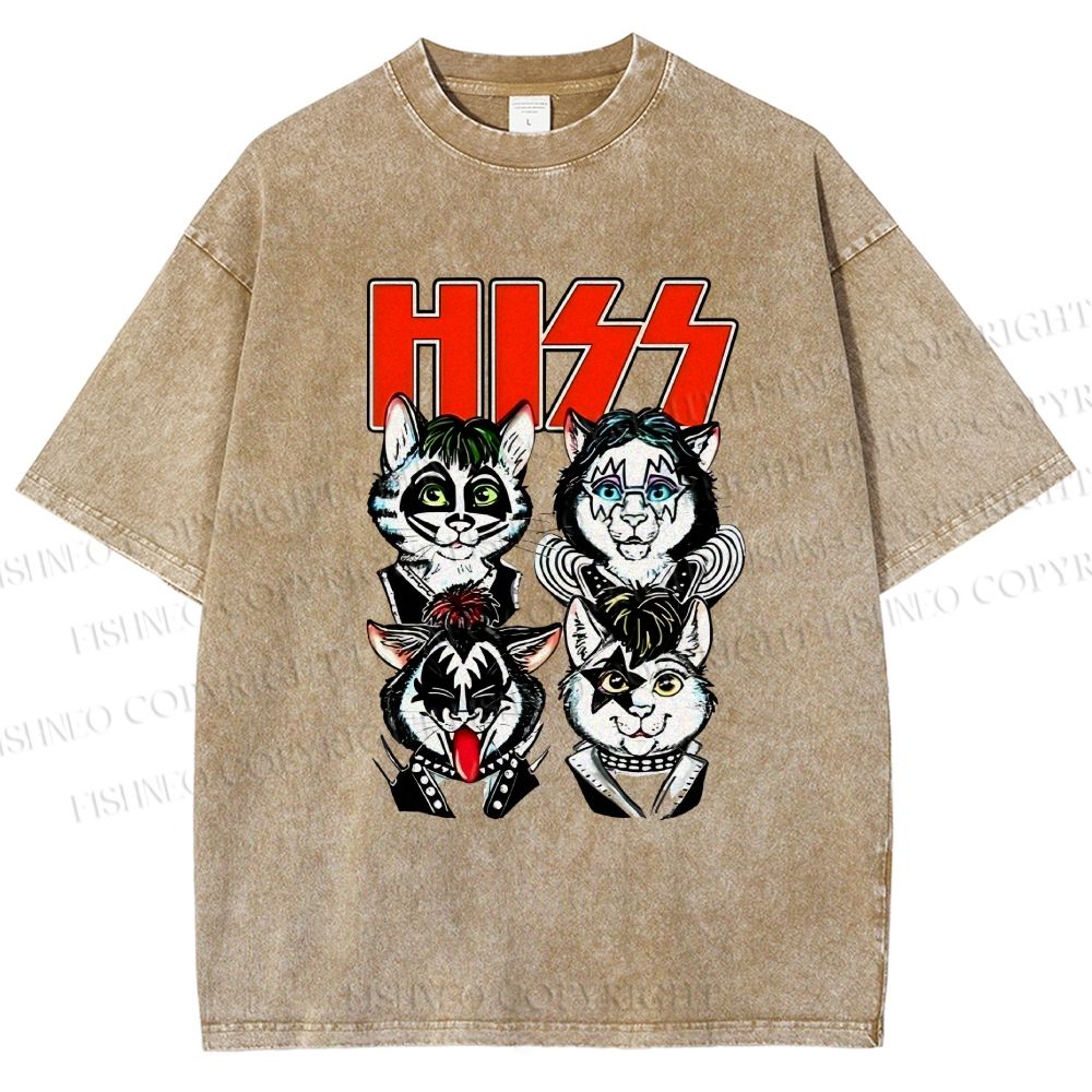 Unisex Kitty Band Printed Washed Tee