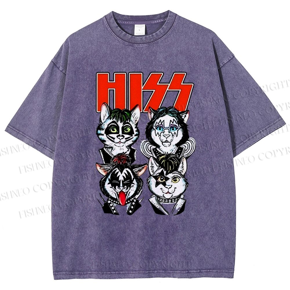 Unisex Kitty Band Printed Washed Tee