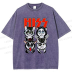 Unisex Kitty Band Printed Washed Tee