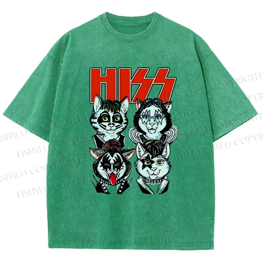 Unisex Kitty Band Printed Washed Tee