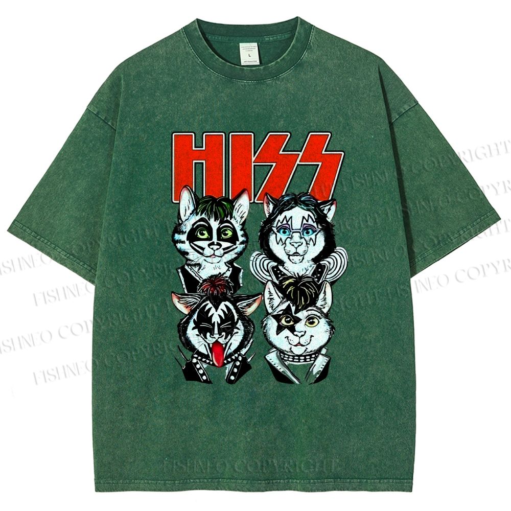 Unisex Kitty Band Printed Washed Tee