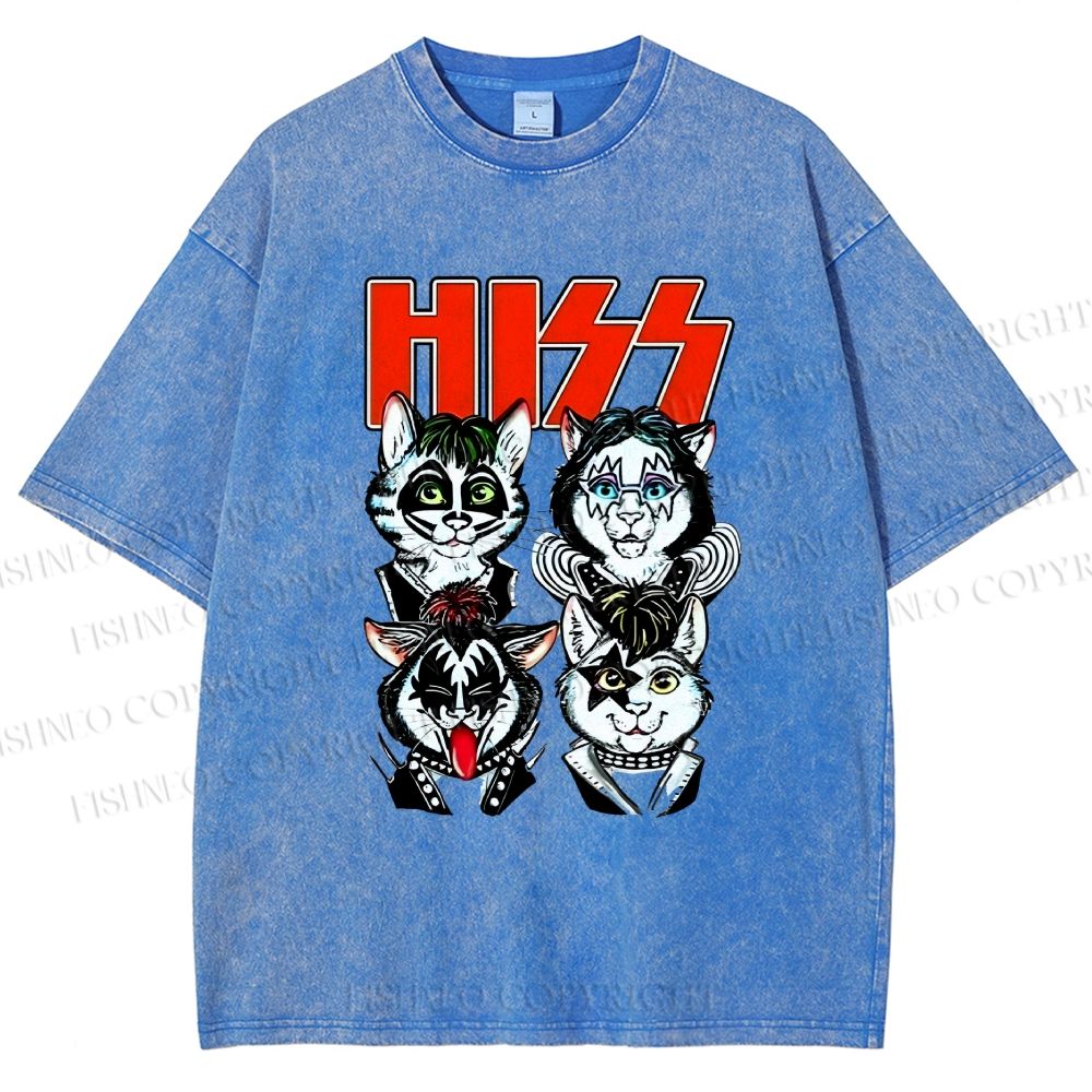 Unisex Kitty Band Printed Washed Tee