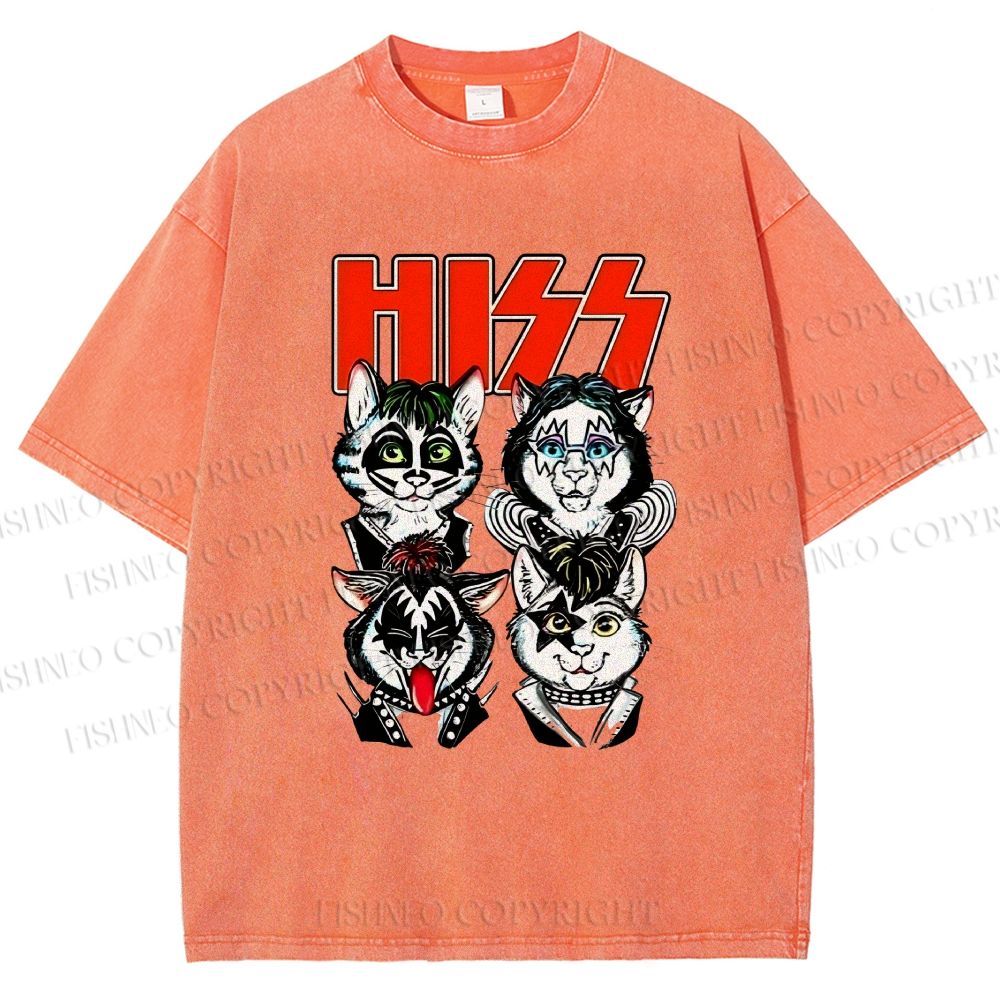 Unisex Kitty Band Printed Washed Tee