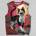 Unisex Screaming Cat Ukiyo-e Printed Tank Top