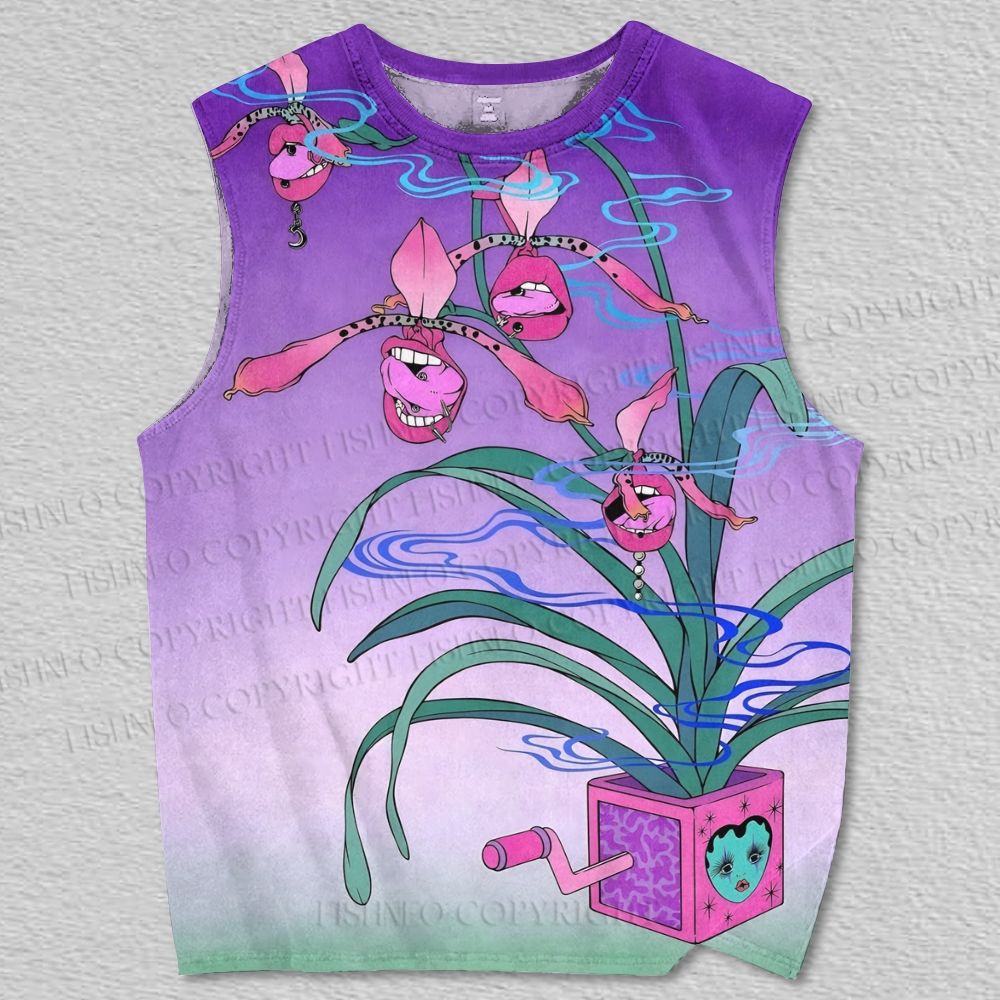 Unisex Spooky Mouth Flowers Printed Tank Top