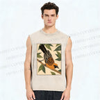Unisex Vintage Bird on Tree Printed Washed Tank Top