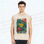 Unisex Octopus With Submarine Printed Washed Tank Top