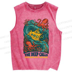 Unisex Octopus With Submarine Printed Washed Tank Top