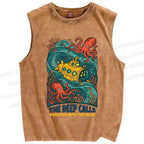 Unisex Octopus With Submarine Printed Washed Tank Top