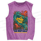Unisex Octopus With Submarine Printed Washed Tank Top