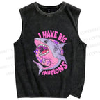 Unisex Shark Have Big Emotions Printed Washed Tank Top