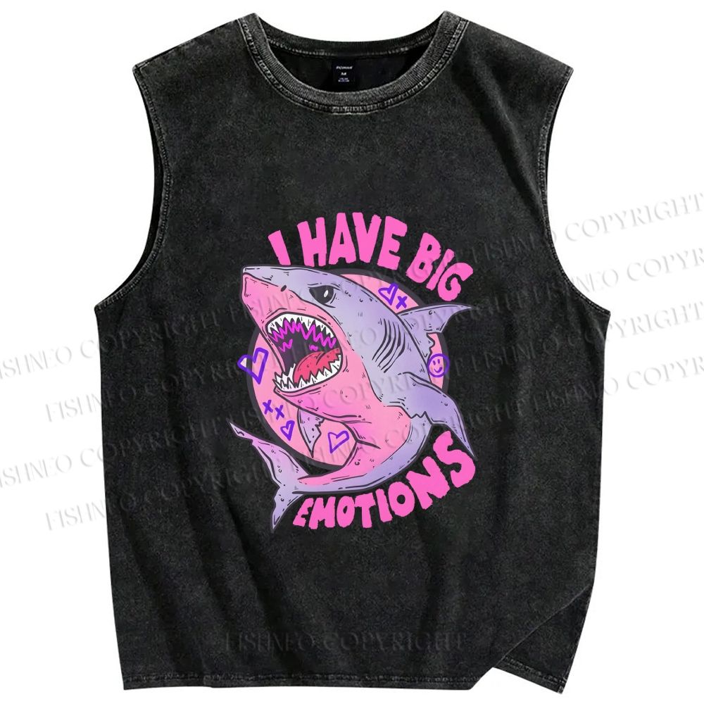 Unisex Shark Have Big Emotions Printed Washed Tank Top