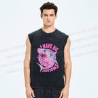 Unisex Shark Have Big Emotions Printed Washed Tank Top